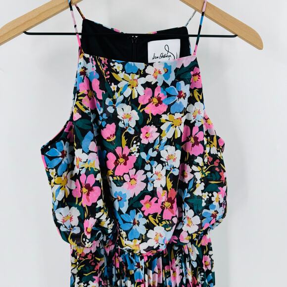 Sam Edelman Pleated Floral Midi Dress Halter Neck Black Multicolor Size 4 - Picture 4 of 10